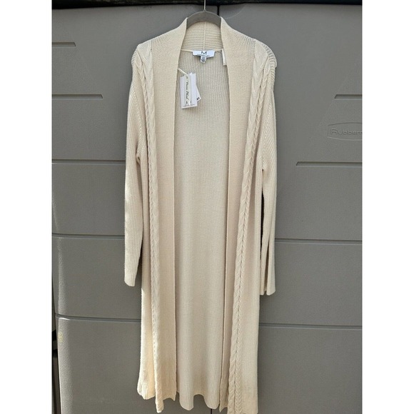 Magaschoni NEW Ivory Cable Knit Open Front Long Cardigan Incredibly Soft Size M - Picture 3 of 15